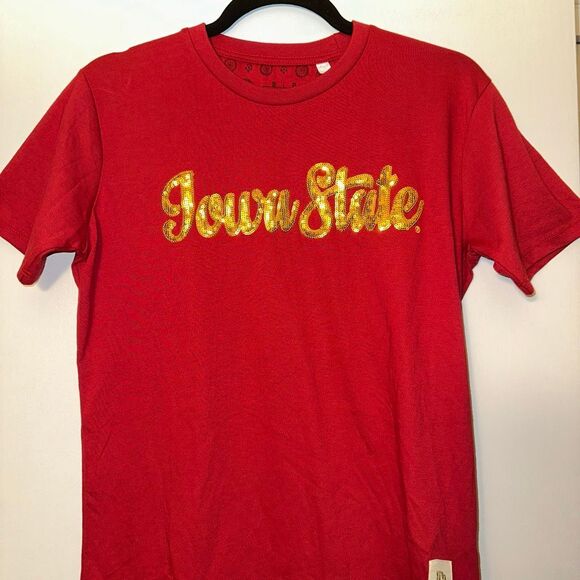 Pressbox Iowa State Women’s Red Gold Sequin Short Sleeve Shirt Size Small NWT - Picture 7 of 8